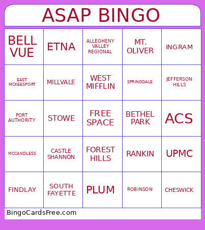 ASAP Bingo Card