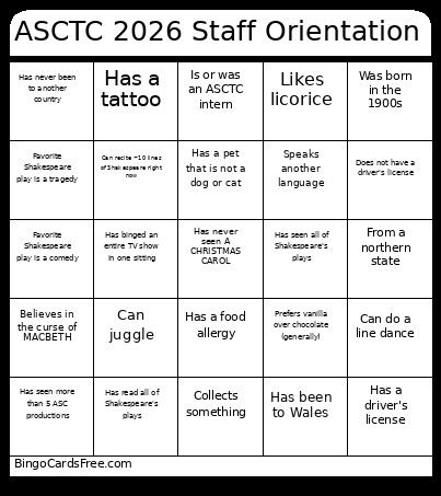 ASCTC 2026 Staff Orientation Bingo Card