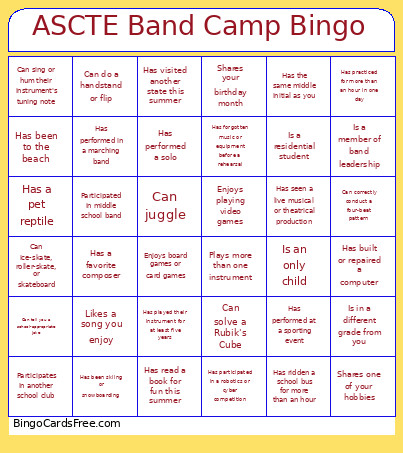ASCTE Band Camp Bingo Card