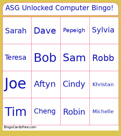 ASG Unlocked Computer ! Bingo Card