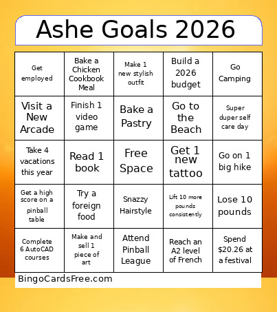 Ashe Goals 2026 Bingo Card