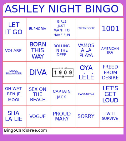 ASHLEY NIGHT Bingo Card