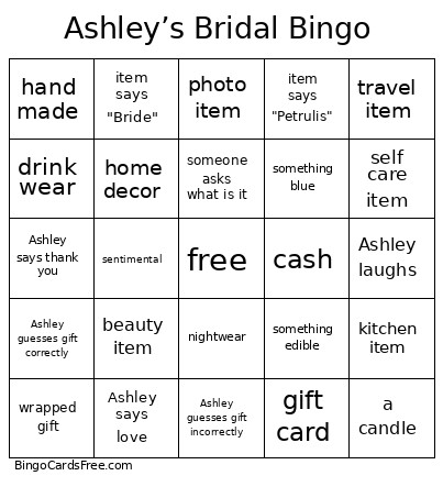 Ashley’s Bridal Bingo Card