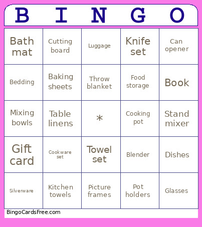 Ashley Shower Bingo Card