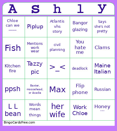 Ashly Bingo Card