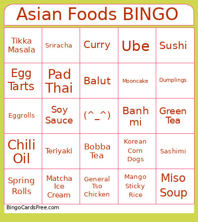 Asian Foods Bingo Card