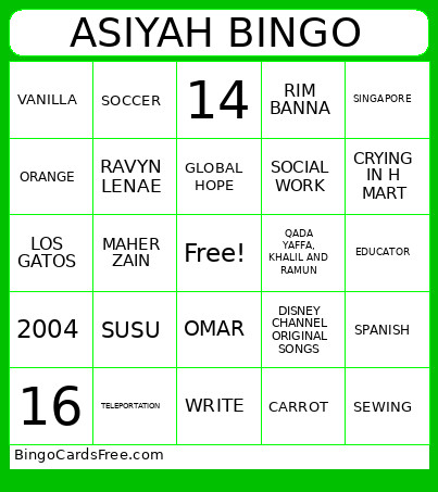 ASIYAH Bingo Card