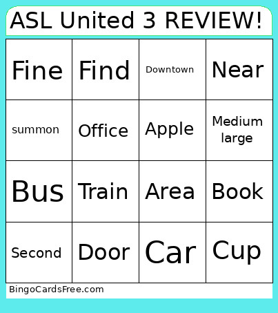 ASL 2R SN Unit 3 Vocab Review Bingo Card