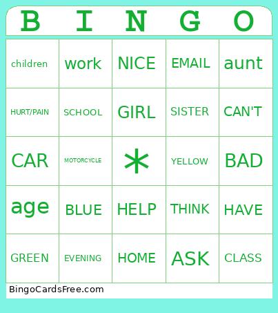 ASL Bingo Card