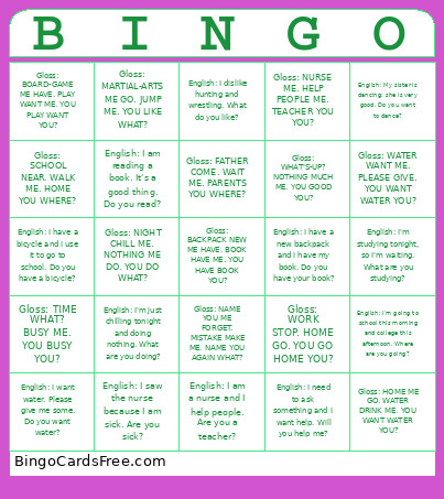 ASL Lessons 1-5 Review Bingo Card