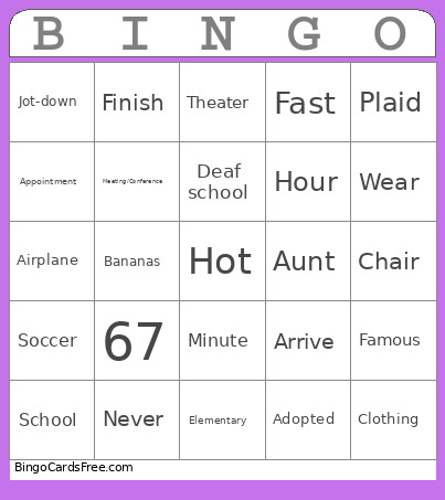 ASL Review (all Vocab) Bingo Card