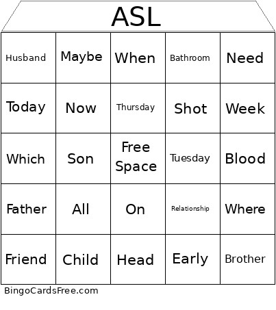 ASL Words Bingo Card
