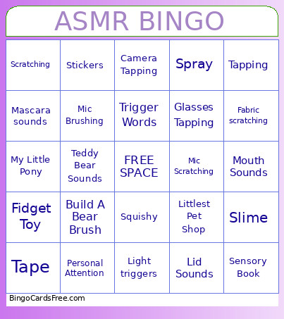 Asmr Bingo Card