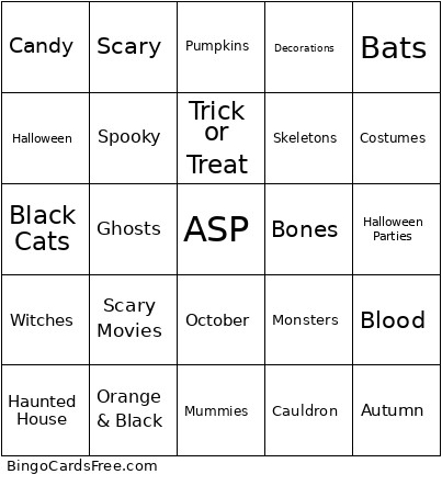 ASP Halloween Bingo Card