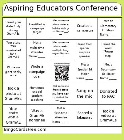 Aspiring Educators Conference Bingo