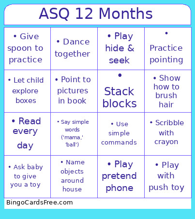 ASQ 12 Months Bingo Card