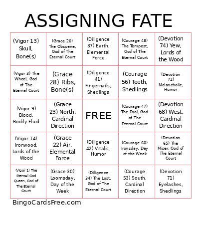 Assigning Fate Bingo Card