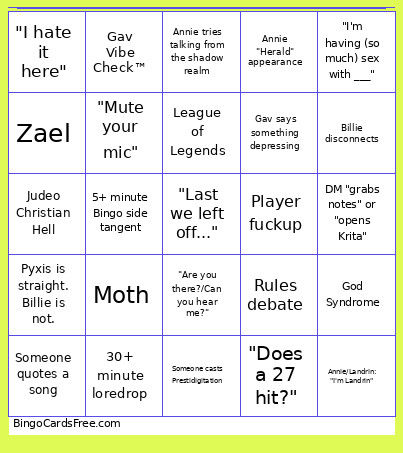 Astral Memories Bingo Card