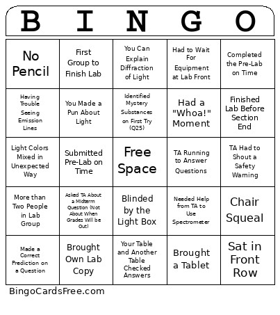 Astro 3 Lab 4 Bingo Card