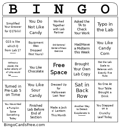 Astro 3 Lab 5 Bingo Card