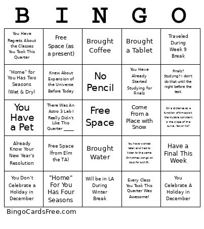 Astro 3 Lab 8 Bingo Card