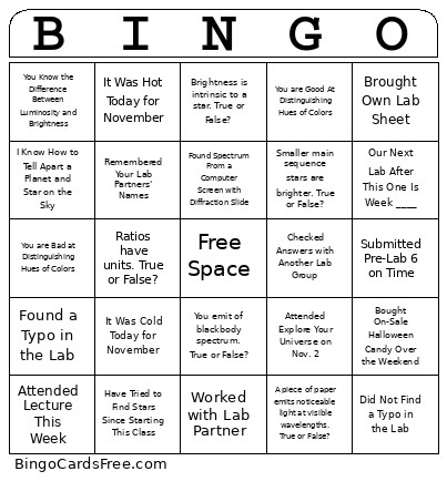 Astro 5 Lab 6 Bingo Card