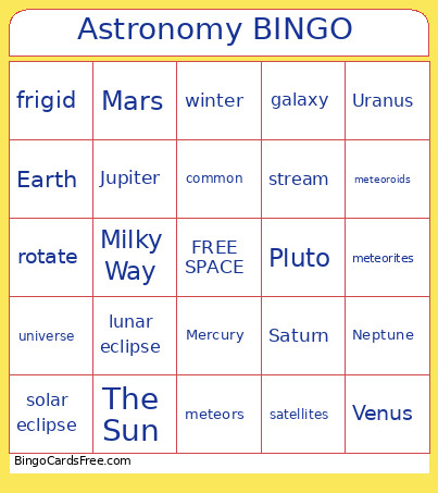 Astronomy Bingo Card