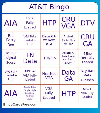 AT&T Bingo Card