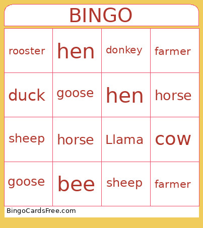 At The Farm Bingo Card