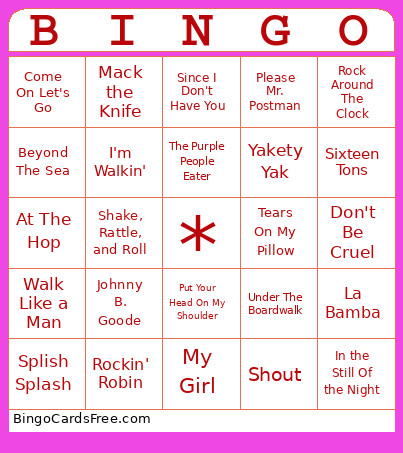 At The Hop Bingo Card