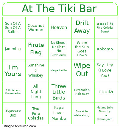 At The Tiki Bar Bingo Card