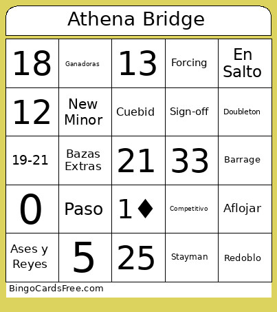 Athena Bridge Bingo Card