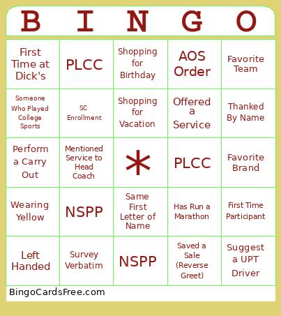 Athlete Engagement Bingo