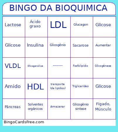 Atividade Bioquimica Bingo Card