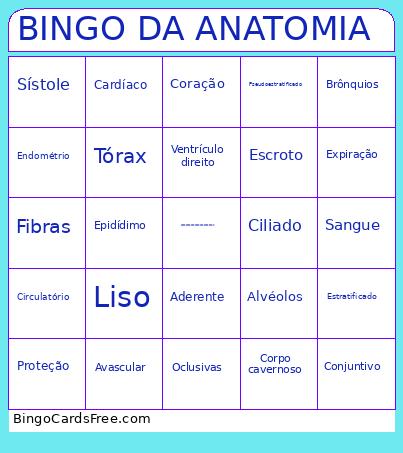 Atividade De Anatomia Bingo Card