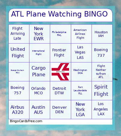 ATL Plane Watching Bingo Card