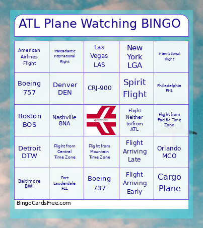 ATL Plane Watching Bingo Card