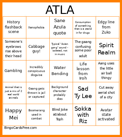 ATLA Bingo Card