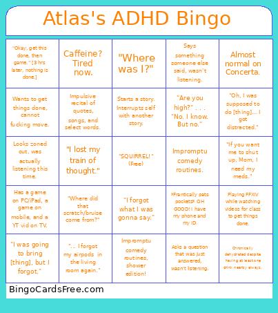 Atlas's Mental Health #5 Bingo Card