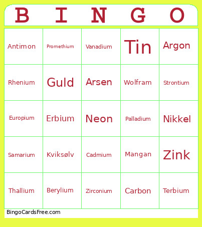 Atom Bingo Card