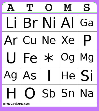 ATOMIC Bingo Card