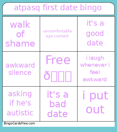 Atpasq First Date Shame Bingo Card