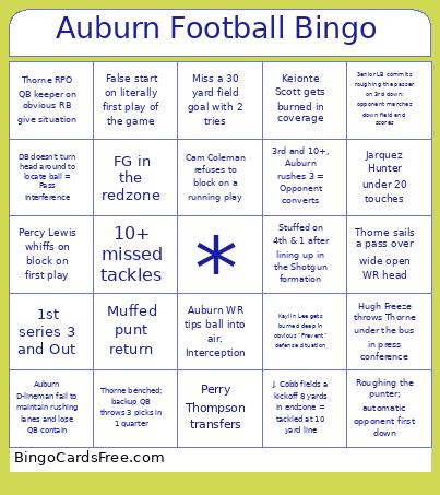 Auburn Football Bingo Card