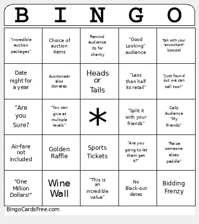 Auctioneer Bingo Card