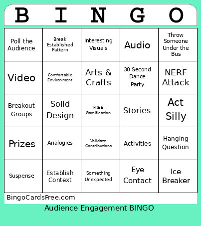Audience Engagement Bingo Card