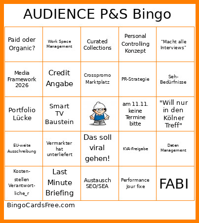 AUDIENCE P&S Bingo Card