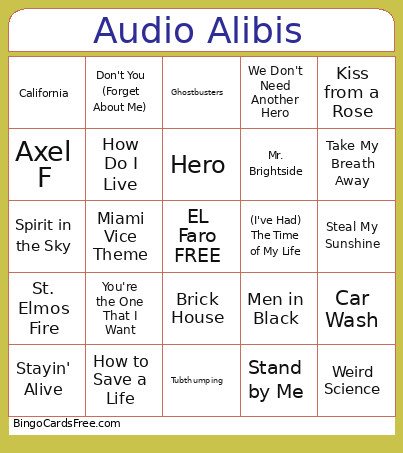 Audio Alibis Bingo Card