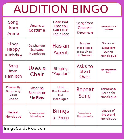 Audition Bingo Card
