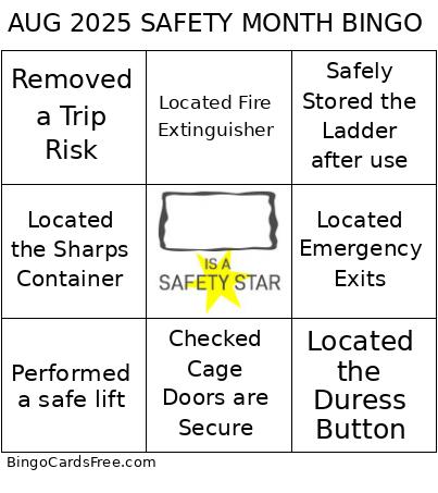 AUG 2025 SAFETY MONTH BINGO