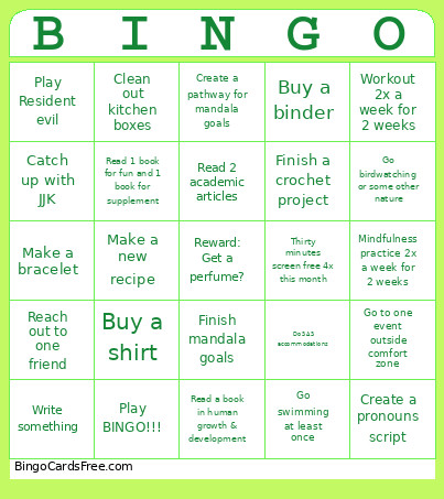 August Bingo Card